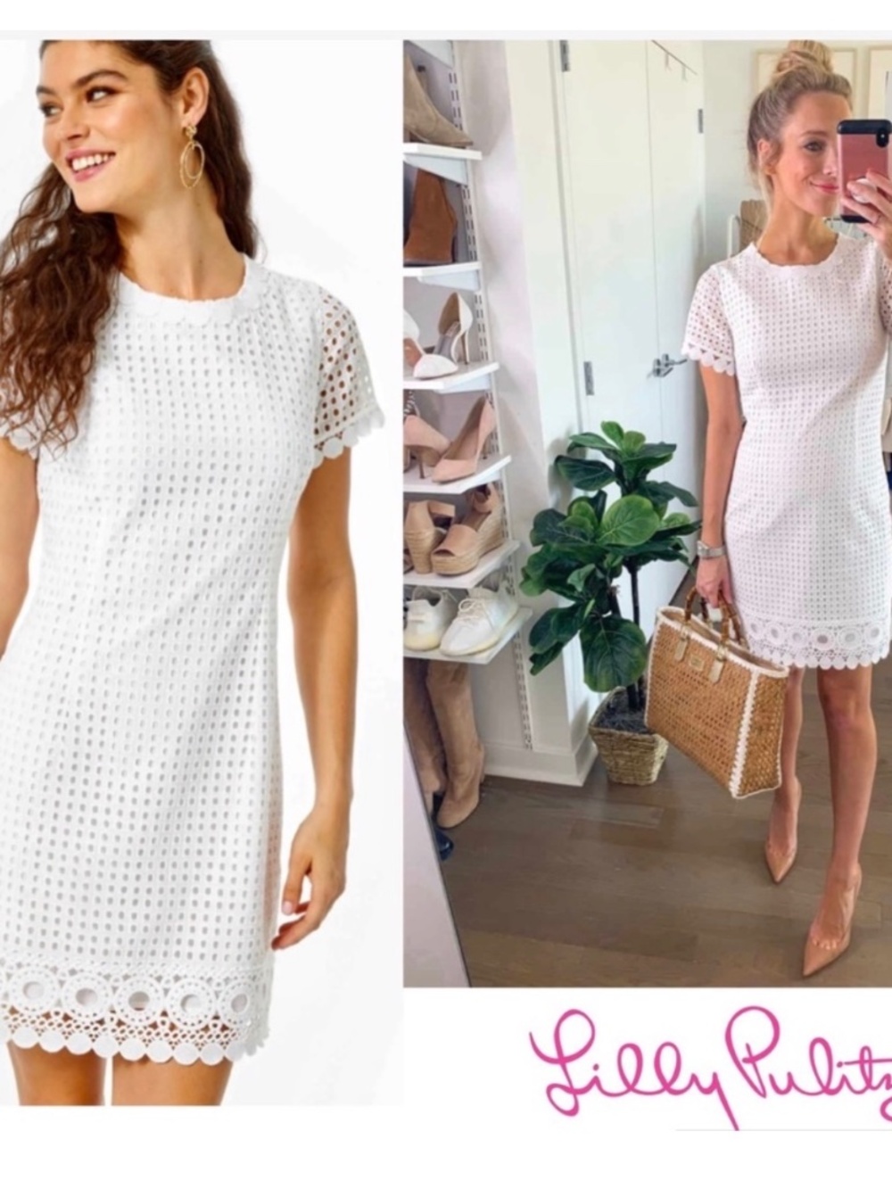 Lilly Pulitzer Jennifer Shift Dress Grid Eyelet, size 10
